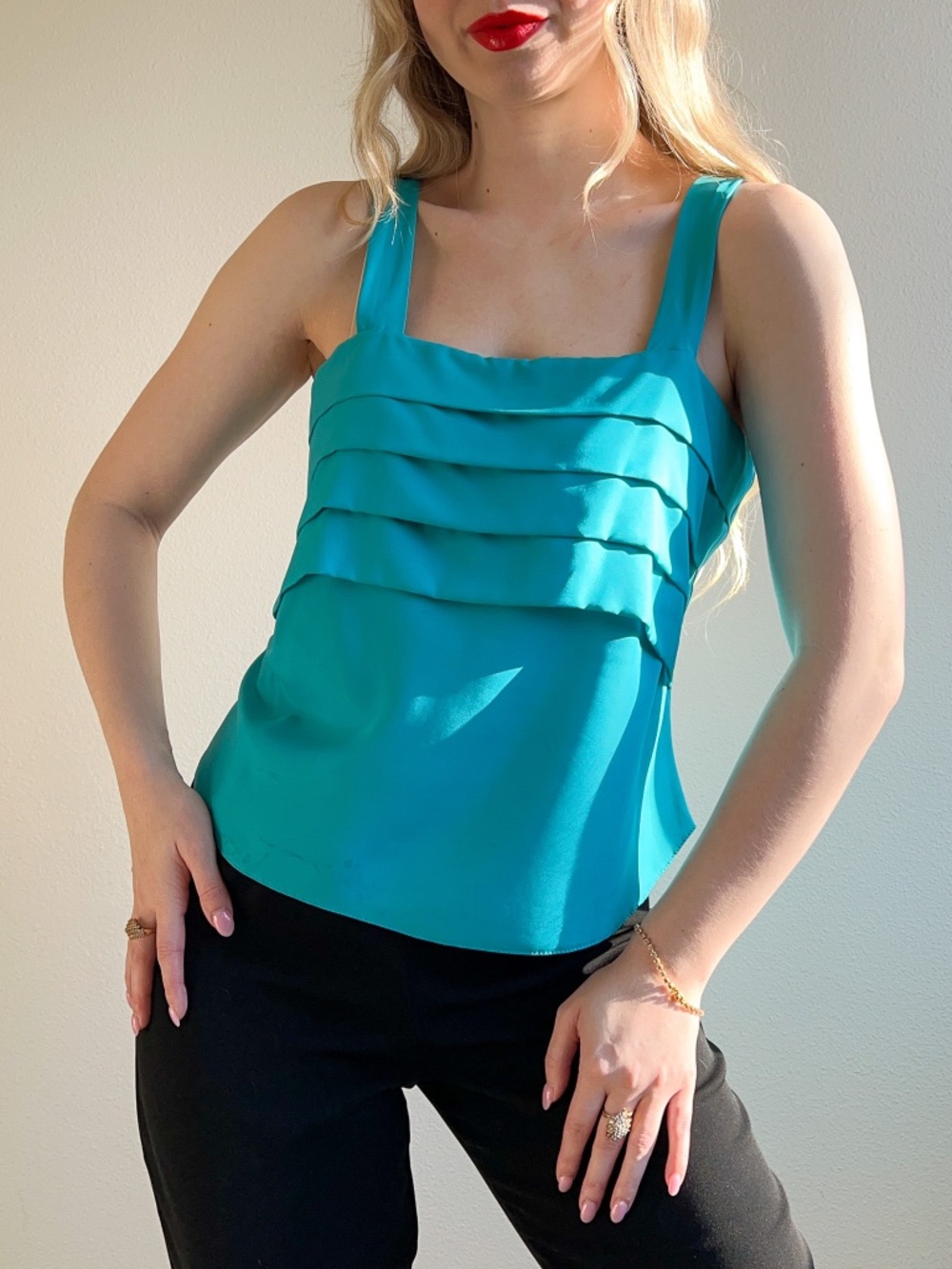 Vintage 1990s Turquoise Pleated Cami (M)
